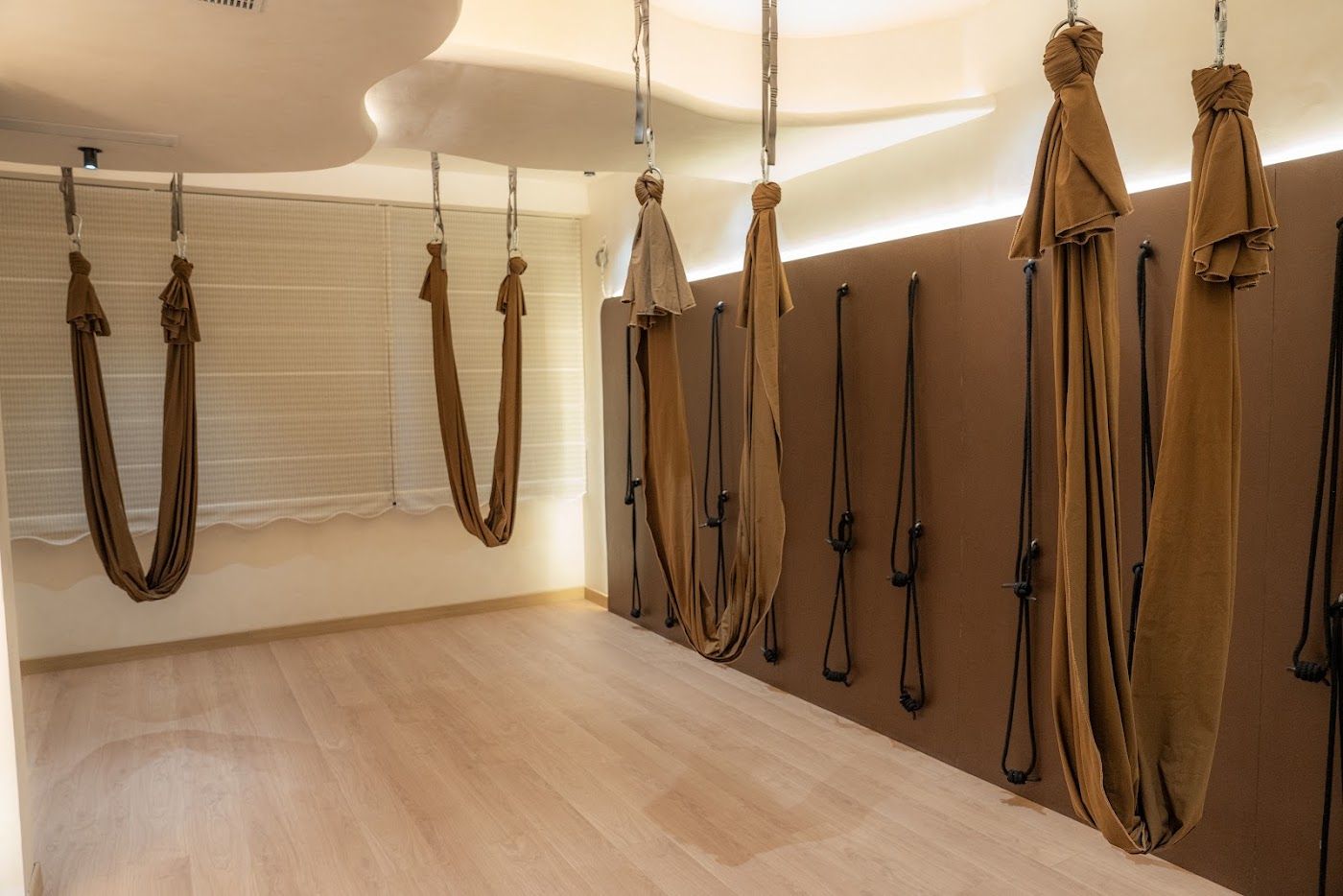 Aerial silks and wall ropes in the O5 studio